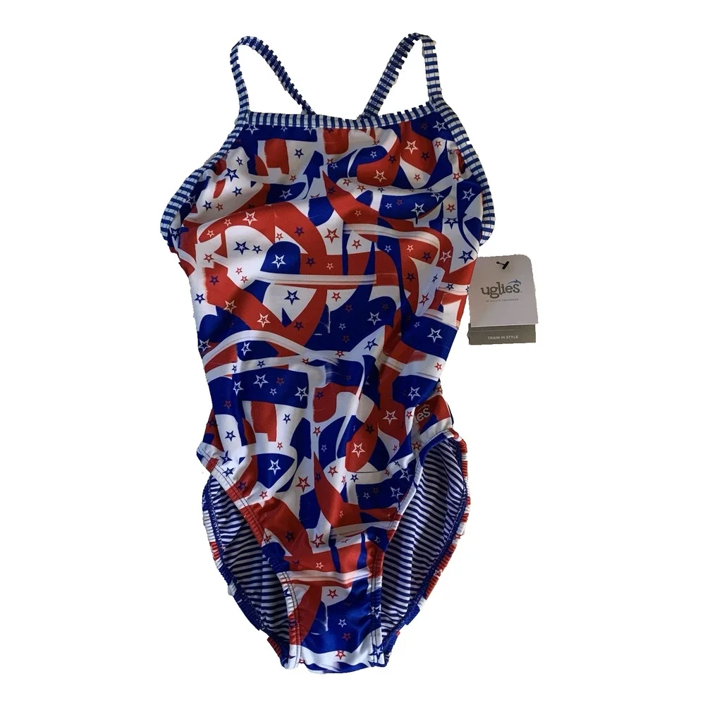 Dolfin Uglies Women's Size 38 Salute V Back Swimsuit MSRP $45 Red, White, & Blue - Picture 3 of 16